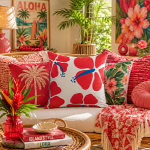 Minimalistischer und moderner roter Hibiskus Kissen