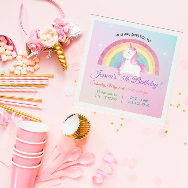 Minimalistischer Unicorn Rainbow Glitzer Geburtsta Einladung (Von Creator hochgeladen)