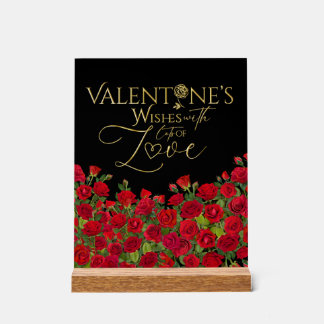 Minimalistischer Valentins-Gold-Kalligrafie-Rosen Acrylschild