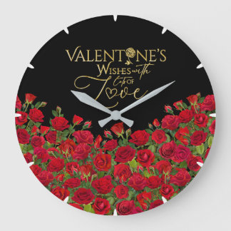 Minimalistischer Valentins-Gold-Kalligrafie-Rosen Große Wanduhr