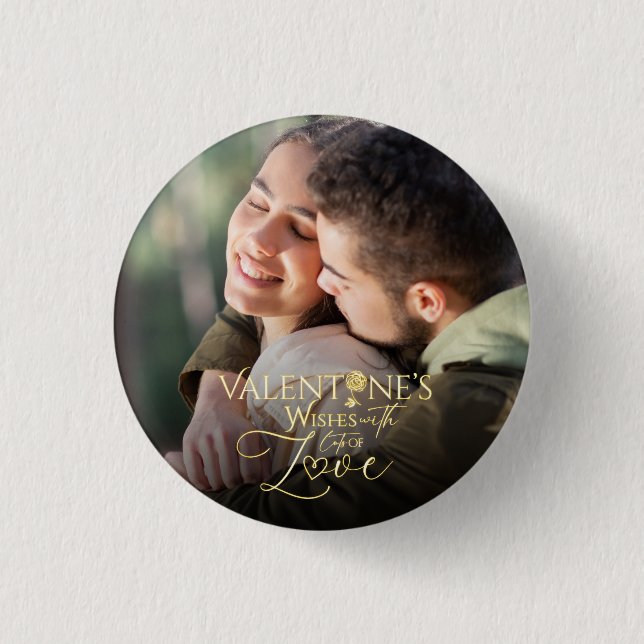 Minimalistischer Valentinstag Moderne Foto-Calligr Button (Vorderseite)