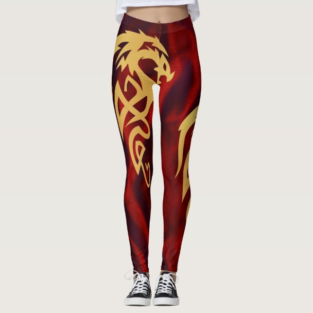 Minimalistischer verzauberter Gold-Roter Magic-Dra Leggings (Vorderseite)