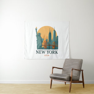 Minimalistischer Vintage-Reiseplakat New York City Wandteppich
