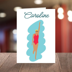 Minimalistischer Vintage-Schriftzug Schwimm-Mädche Karte
