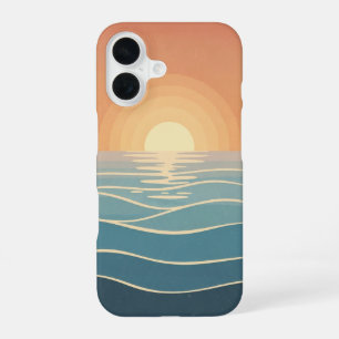 Minimalistischer Vintage-Sonne und Meer iPhone 16 Hülle