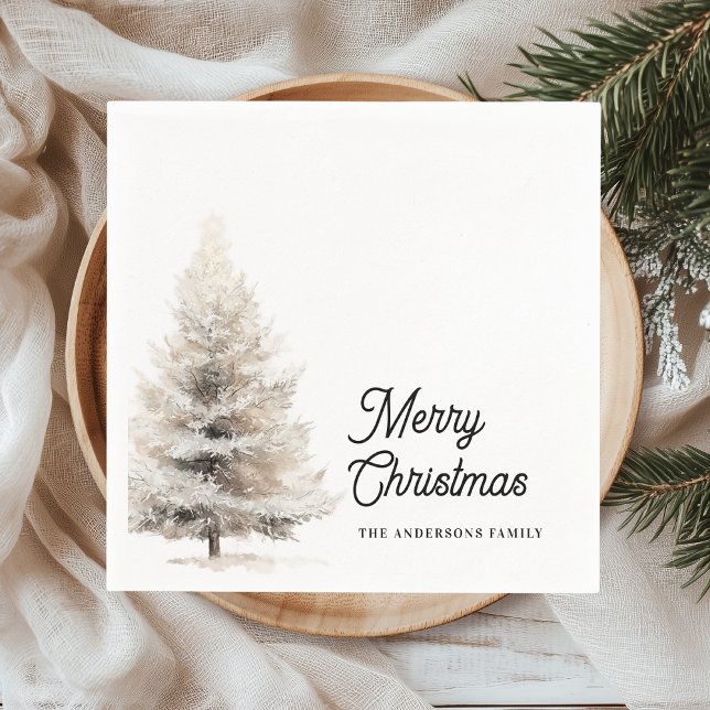 Minimalistischer Wasserfarben-Weihnachtsbaum perso Serviette (Von Creator hochgeladen)