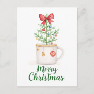 Minimalistischer Wasserfarben-Weihnachtsbecher Feiertagspostkarte