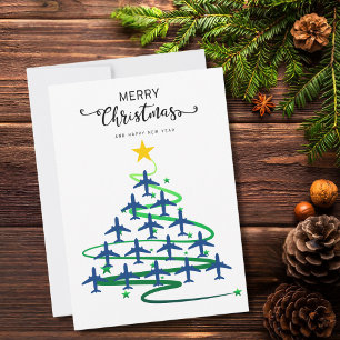 Minimalistischer Weihnachtsbaum-Familienfoto-Flugz Feiertagskarte