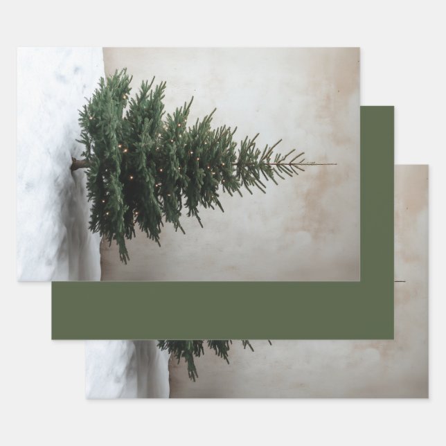 Minimalistischer Weihnachtsbaum mit sanften Lichte Geschenkpapier Set (Set)