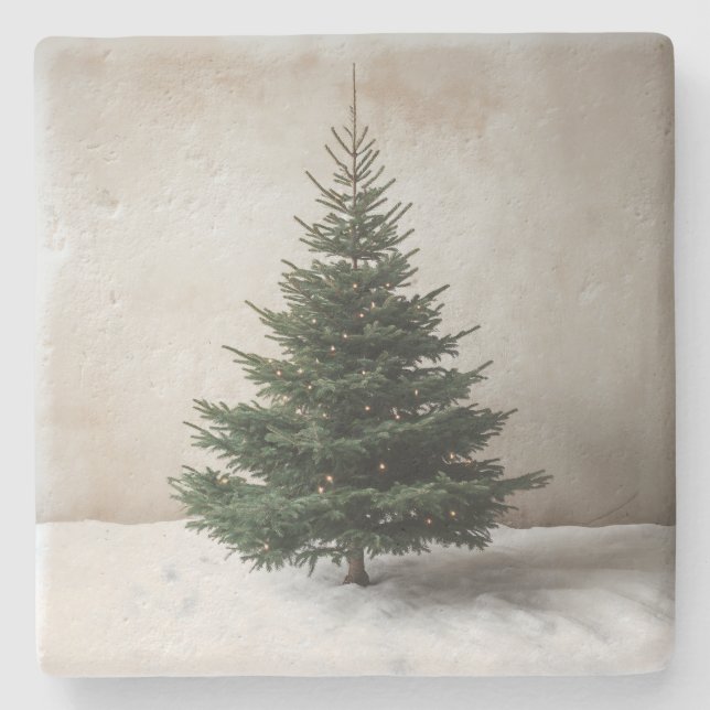 Minimalistischer Weihnachtsbaum mit sanften Lichte Steinuntersetzer (Vorderseite)