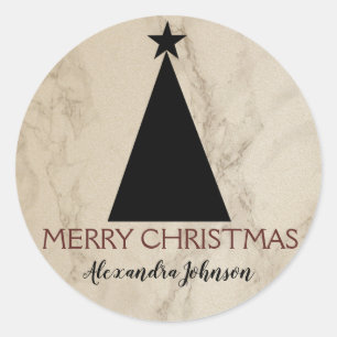 Minimalistischer Weihnachtsbaum Schwarz und Weiß M Runder Aufkleber