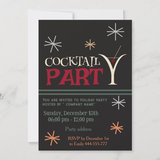 Minimalistischer Weihnachtscocktail Party Einladung (Vorderseite)