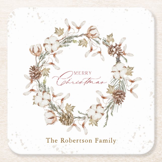Minimalistischer Weihnachtskranz Rechteckiger Pappuntersetzer (Vorderseite)