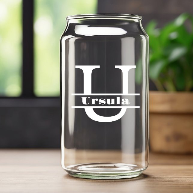 Minimalistischer weißer Buchstabe U Monogramm und  Dosenglas (Von Creator hochgeladen)