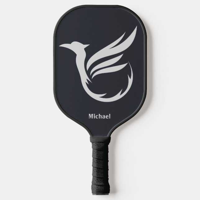 Minimalistischer weißer Hawk auf Schwarz-Modern-Mo Pickleball Schläger (Vorderseite)