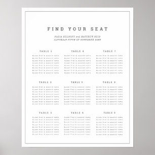 Minimalistischer weißer Hochzeitsplan Poster