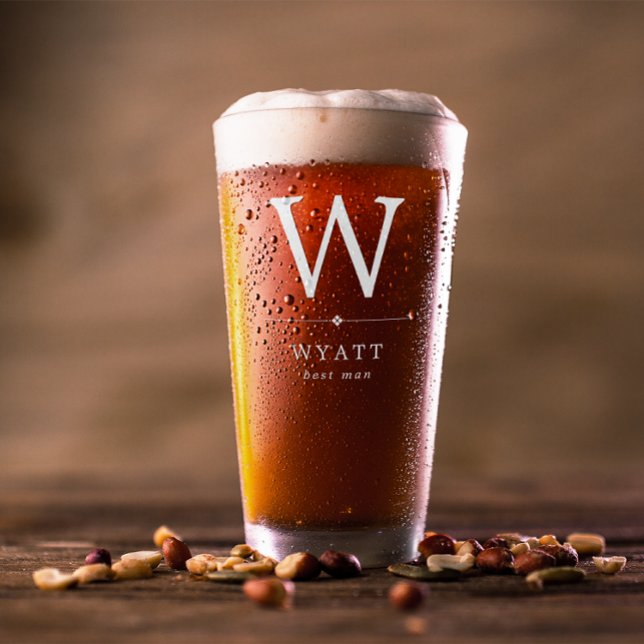 Minimalistischer weißer Monogramm-Trauzeuge Glas (Von Creator hochgeladen)