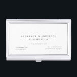 Minimalistischer weißer Rechtsanwalt Beruflich Visitenkarten Dose<br><div class="desc">Dieses einfache und minimalistische Visitenkartengehäuse mit Ihrem Namen und Ihrem Titel in schwarz auf weißem Hintergrund. Personalisieren Sie es für Ihre Bedürfnisse. Ideal für Führungskräfte,  Buchhalter,  Anwälte,  Anwälte,  Finanzanalysten,  Berater,  Grafiker,  Autoren,  Innenarchitekten und alle Geschäftsleute. In meinem Geschäft finden Sie passende Produkte.</div>