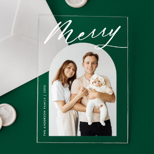 Minimalistischer, weißer Script-Arch Foto Holiday Acryleinladungen