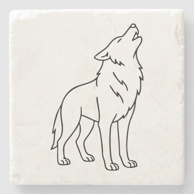 Minimalistischer Wolf-Line-Art – Heulende Wildtier Steinuntersetzer (Vorderseite)