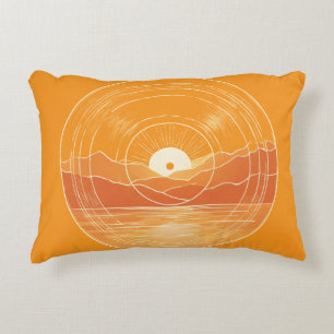 Minimalistischer Zen-Berg-Ozean-Retro-Sonnenunterg Dekokissen