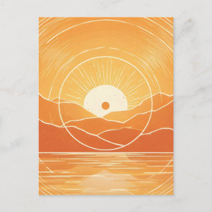 Minimalistischer Zen-Berg-Ozean-Retro-Sonnenunterg Feiertagspostkarte