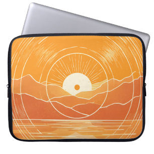Minimalistischer Zen-Berg-Ozean-Retro-Sonnenunterg Laptopschutzhülle