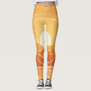 Minimalistischer Zen-Berg-Ozean-Retro-Sonnenunterg Leggings
