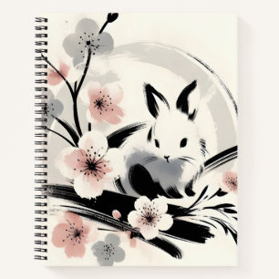 Minimalistischer Zen-Tinten-Hase Kirschblüten Notizbuch