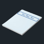 Minimalistischer Zuhause-Office-Handbücher mit Han Notizblock<br><div class="desc">Handy Note Pad für Zuhause oder Office Minimalistische hellblaue Seiten mit navesblauem Namensfeld und Namenstext Anpassen mit Ihrem Namen oder Text,  um es für Sie zu machen! 2 Größen erhältlich Sie können VanOmmeren Designs auf andere Zazzle Produkte übertragen!</div>