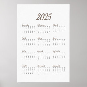 Minimalistisches 2025 Wall Calendar Poster Beige T