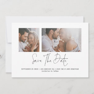 Minimalistisches 2 Foto Farbhochzeit speichern das Save The Date
