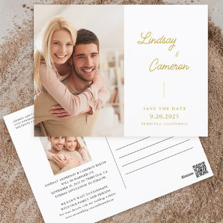 Minimalistisches 2-Foto-Gold-Script Save the Date