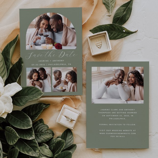 Minimalistisches 4-Foto-Arch-Set grün Save The Date (Von Creator hochgeladen)