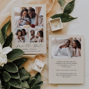 Minimalistisches 4-Foto-Beige Save The Date