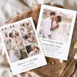 Minimalistisches 5-Foto-White Wedding-Elegant Einladung