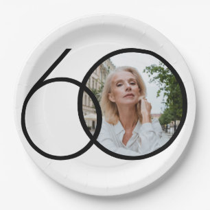 Minimalistisches 60. Geburtstag Foto Schwarz-weiß Pappteller