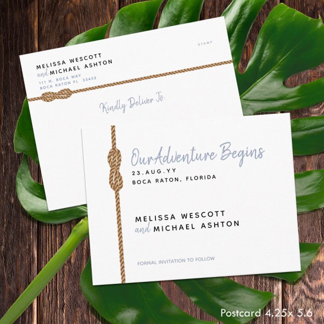 Minimalistisches Abenteuer beginnt ⚓️ Haushalt Sav Ankündigungspostkarte (Minimalist Adventure Begins⚓️Budget Save The Date Announcement Postcard --- Budget Buying + Mailing
)