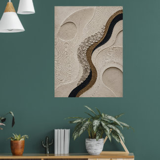 Minimalistisches abstraktes Beige Schwarz & Gold T Poster