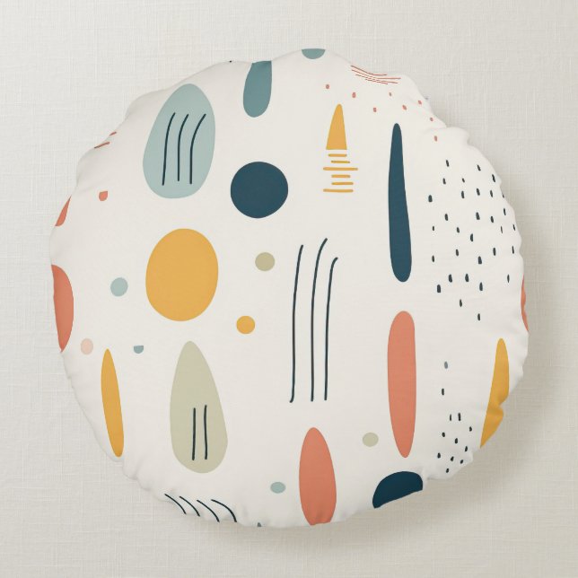 Minimalistisches Abstraktes Boho-Ambiente, runder  Rundes Kissen (Rückseite)