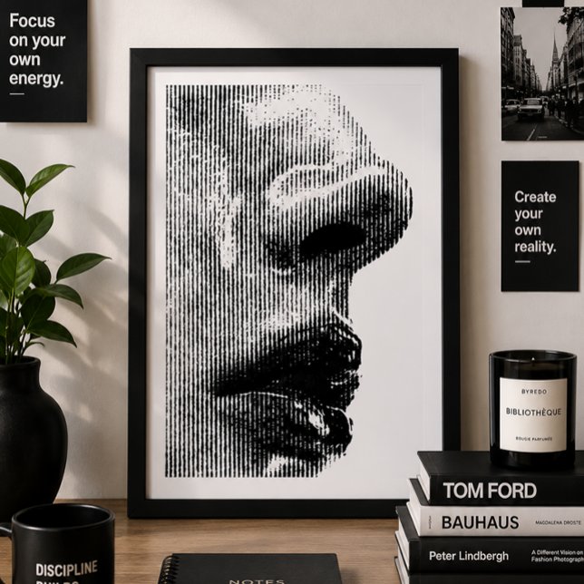 Minimalistisches abstraktes Gesicht Profil Schwarz Poster (Minimalist Abstract Face Profile Poster | Black & White Contemporary Portrait Wall Art )