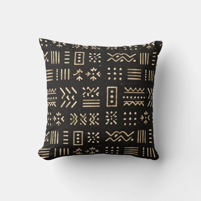 Minimalistisches afrikanisches Mudcloth-Musterkiss Kissen (Vorderseite)