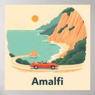Minimalistisches Amalfi Coast Beach Retro Reisepla Poster