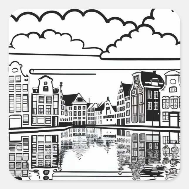 Minimalistisches Amsterdam Quadratischer Aufkleber (Vorderseite)