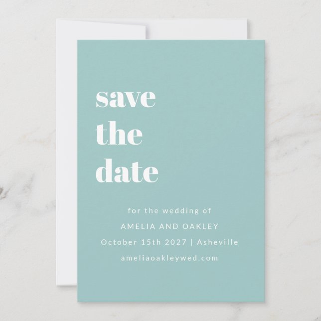 Minimalistisches Aqua Blue Retro Simple Wedding Fo Save The Date (Vorderseite)