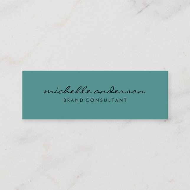 Minimalistisches Aqua Green mit kursivem Text Mini Visitenkarte (Vorderseite)