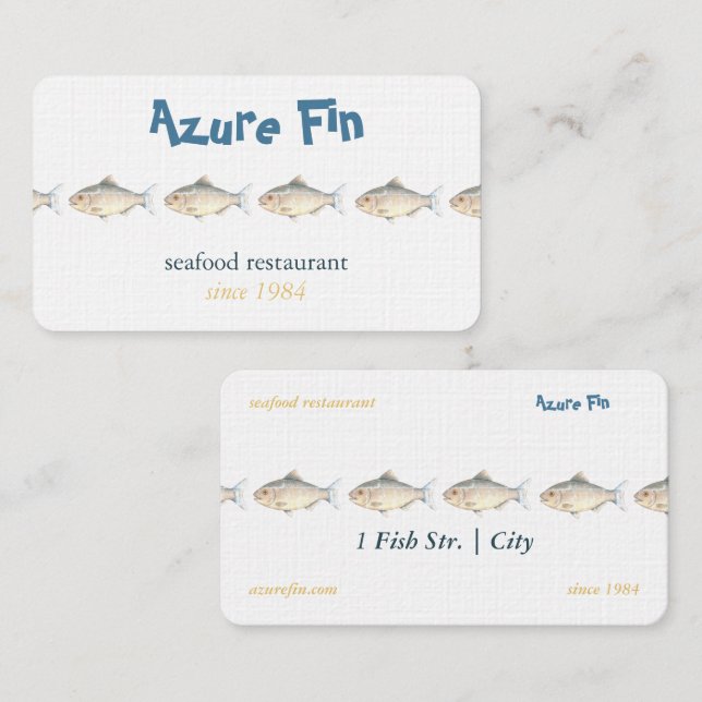 Minimalistisches Aquarell Fischrestaurant Visitenkarte (Vorne/Hinten)