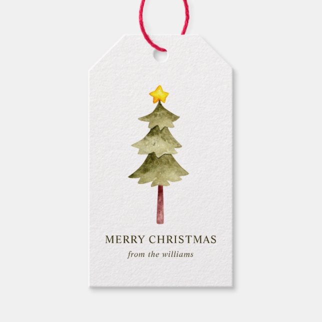 Minimalistisches Aquarell Gold Star Weihnachtsbaum Geschenkanhänger (Vorderseite)