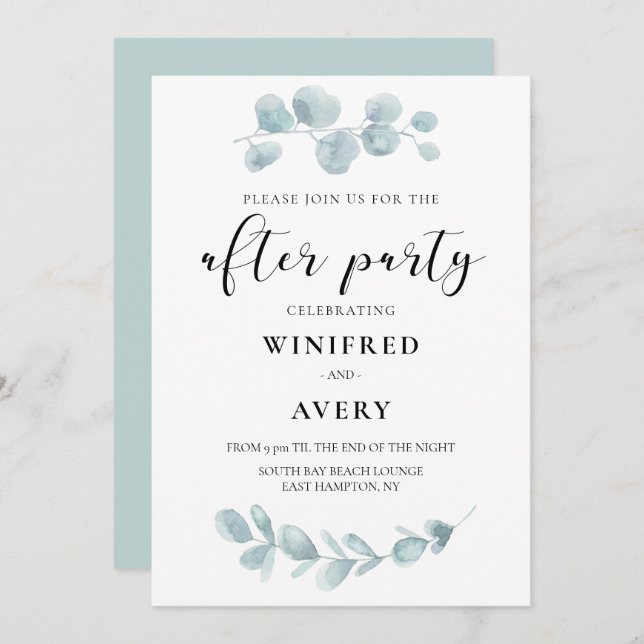 Minimalistisches Aquarell nach dem Party Einladung (Vorne/Hinten)
