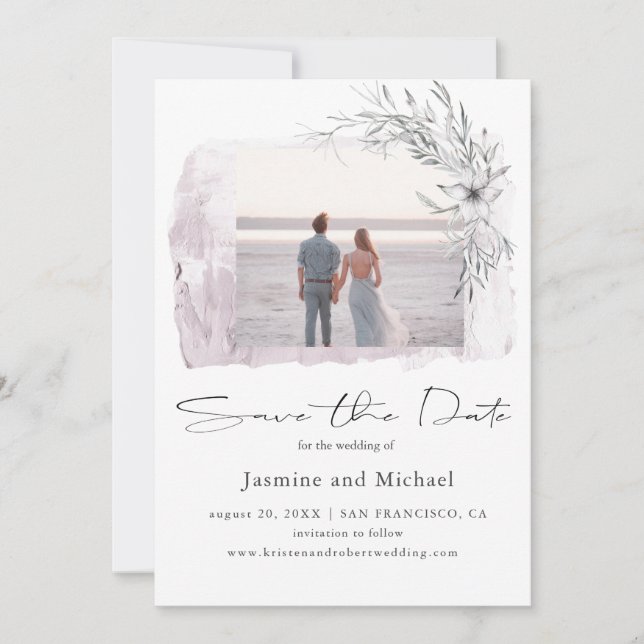 Minimalistisches Aquarellblau Foto Save the Date (Vorderseite)